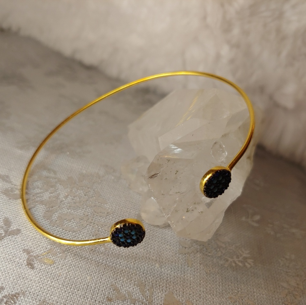 Dainty Italian Gold Sterling Teal Bangle Bracelet - Picture 4 of 8